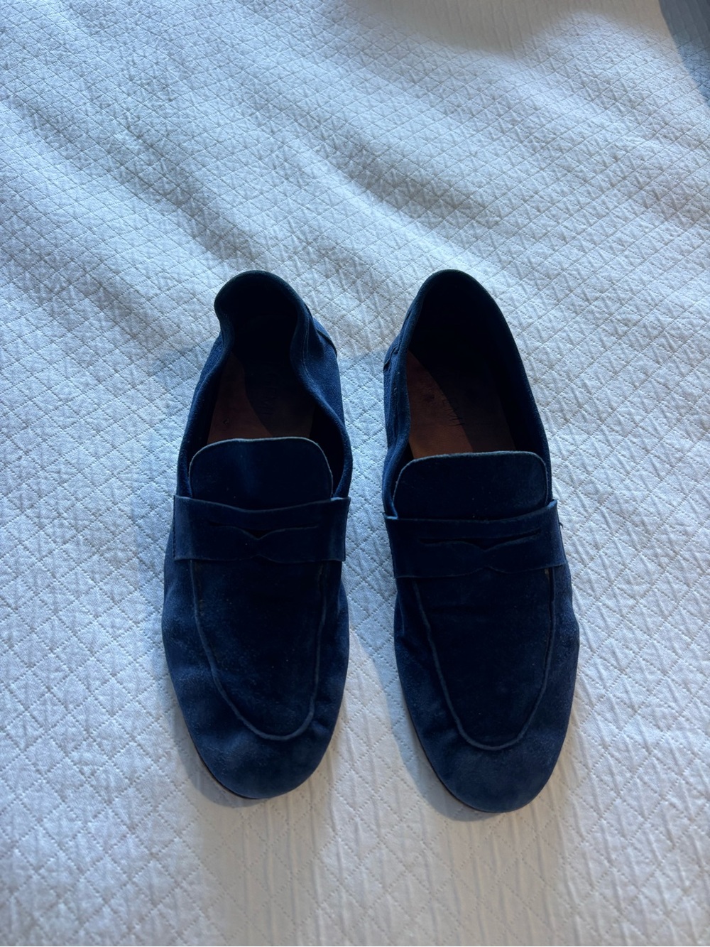 Navy Suede Penny Loafers Made in Italy